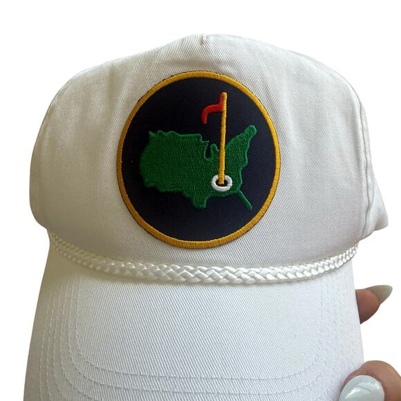 White Golf Rope Snapback Hat Masters Inspired Preppy Golfcore Dad Hat US Map OS - Picture 4 of 5